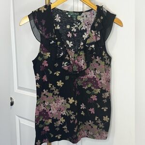 Ralph Lauren Black Floral Sleeveless Blouse